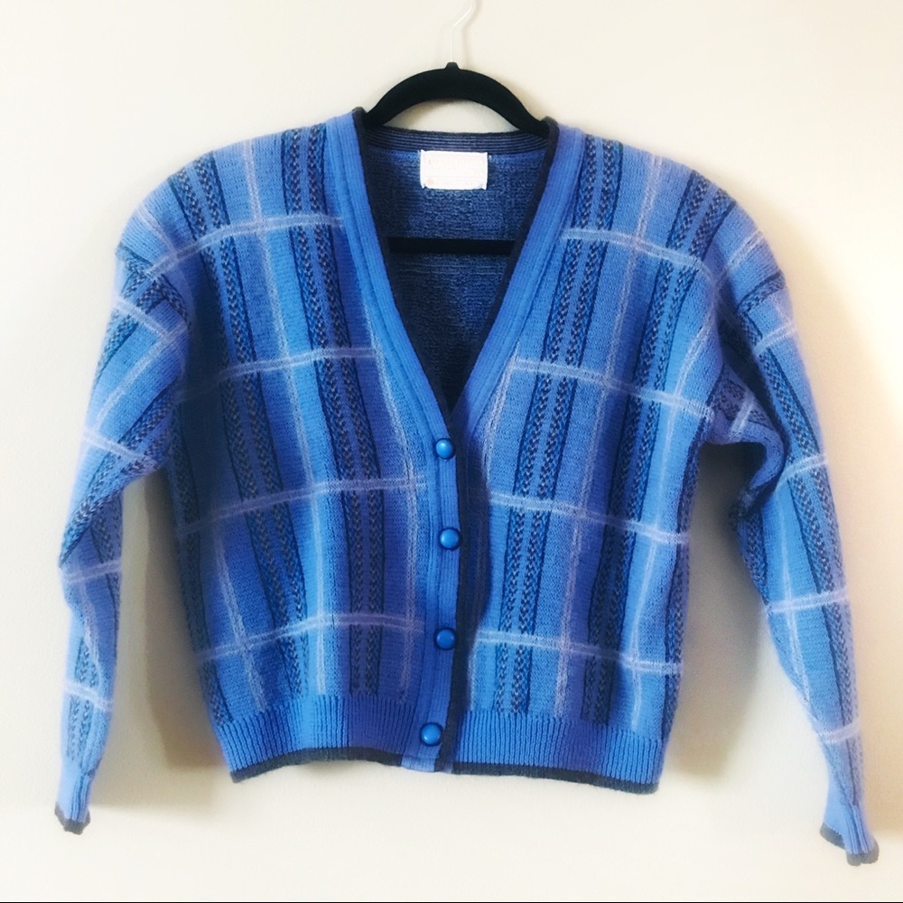 VTG Pendleton Periwinkle Wool Plaid Cardigan